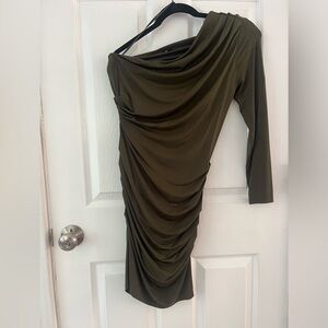 Express Black Asymmetrical Ruched Long Sleeve Dress
